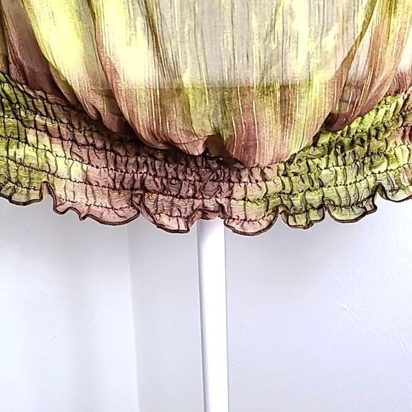 Lane Bryant Sheer Ombre' Blouse, Browns & Greens, Gold Striped Lines, Size 14/16 - Picture 6 of 7